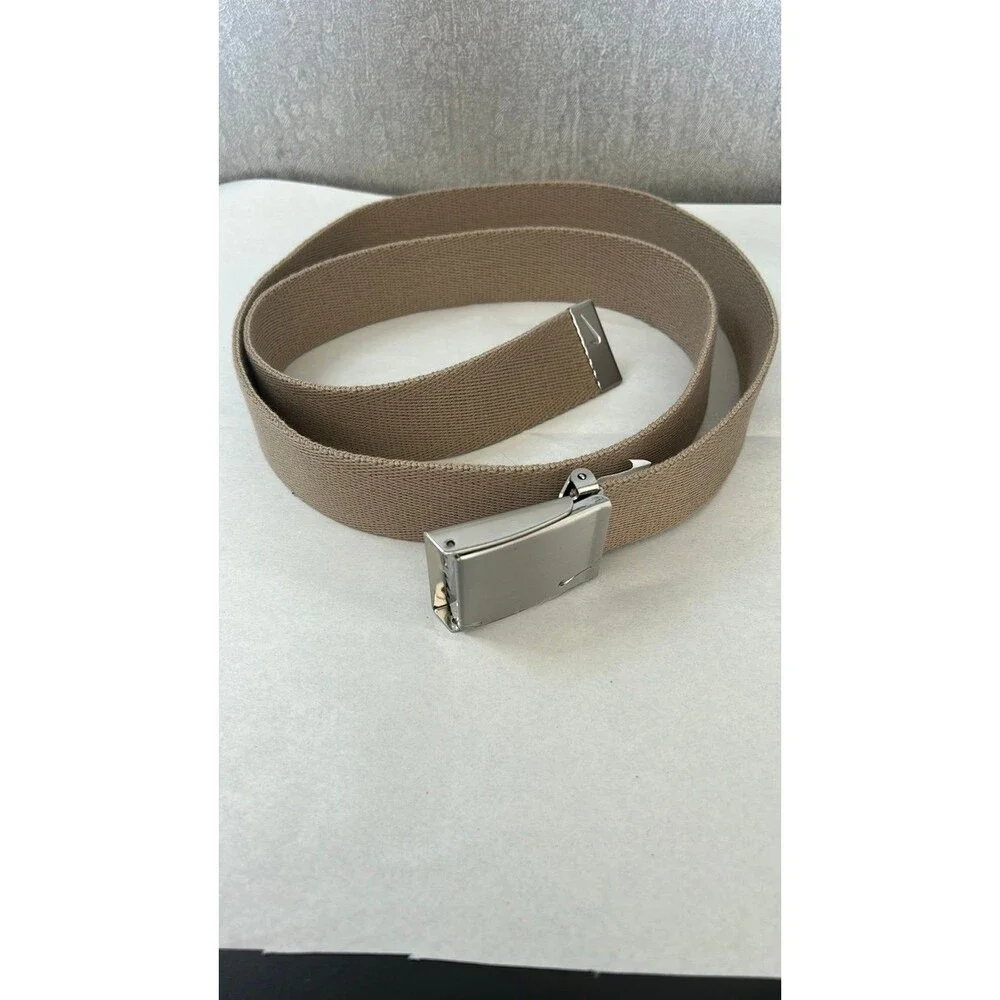 Nike Silver and Tan Leather Belt with Sleek Buckle